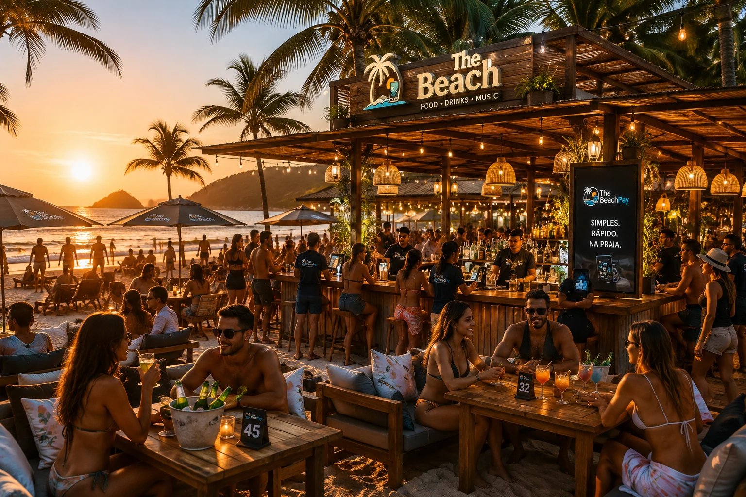 Quiosque e beach club usando The Beach Pay